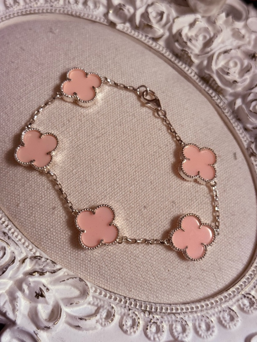 Pink Clover Motif Chain Bracelet - Women's Fashion Jewelry